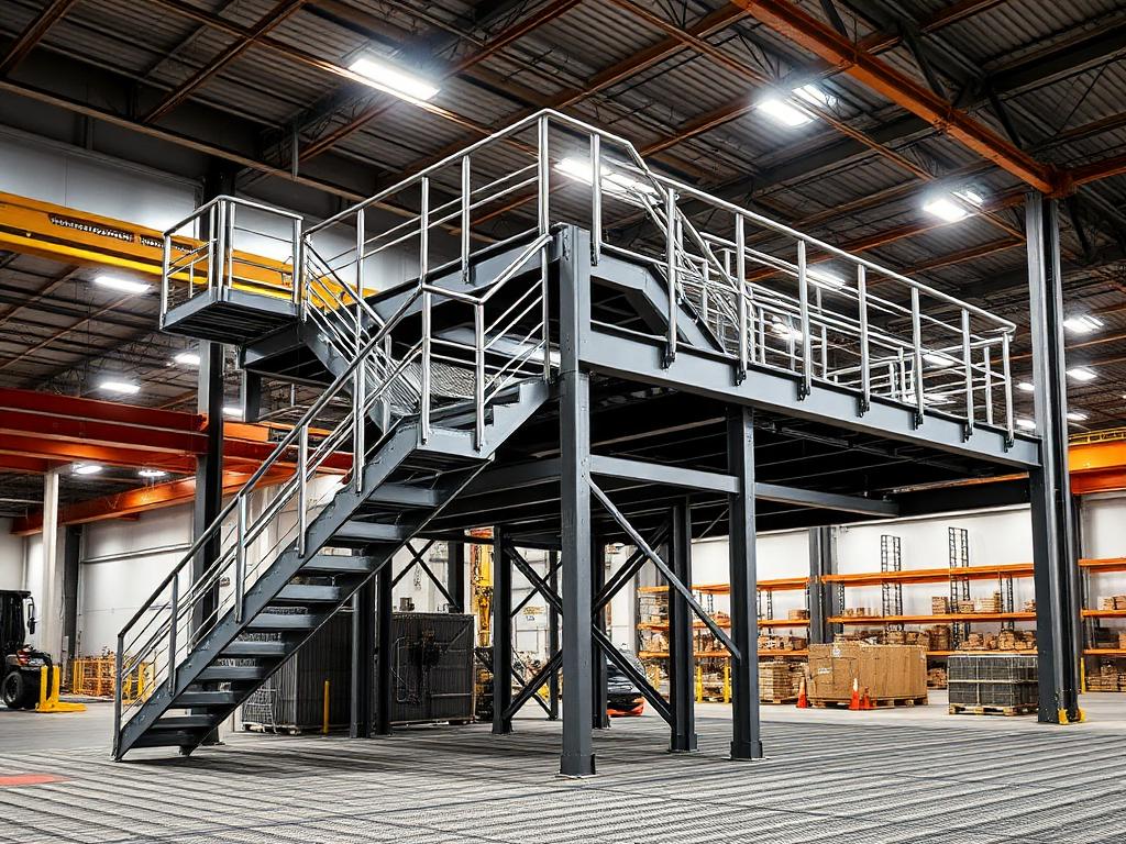 Multi-level mezzanine with staircases
