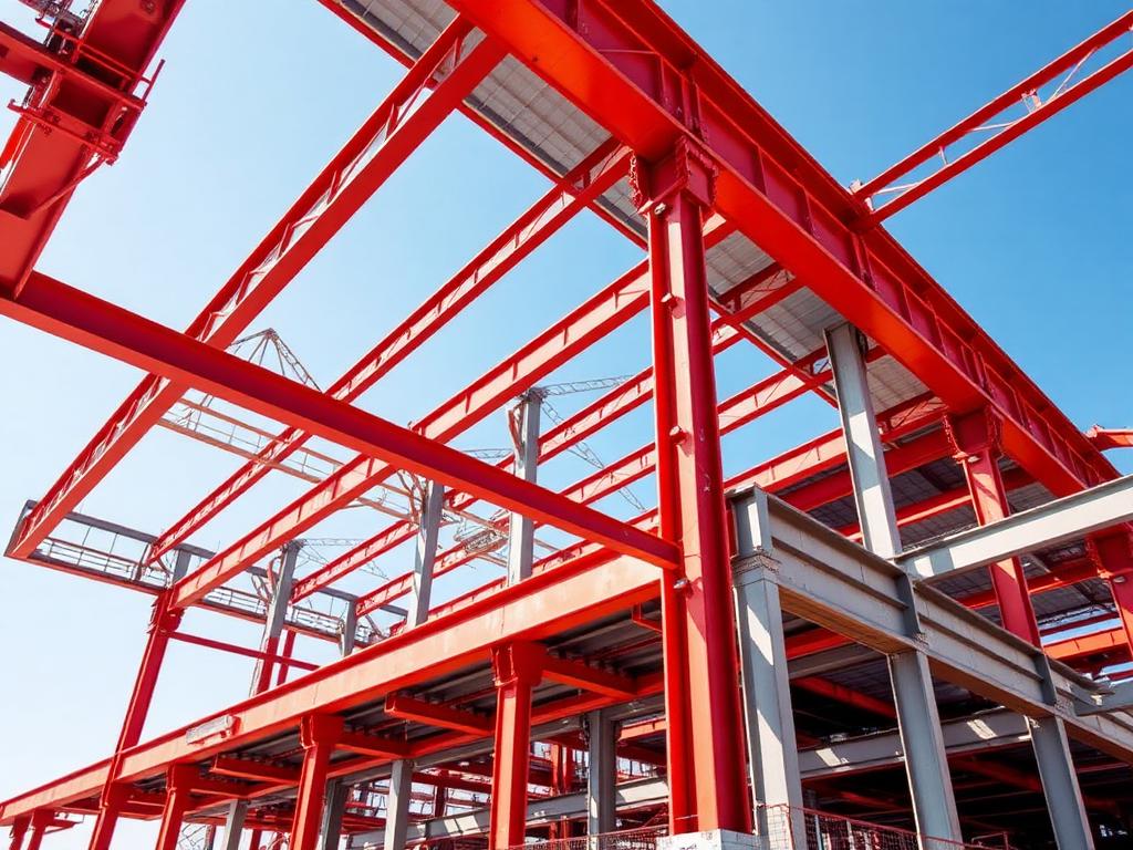 Steel-framed commercial building under construction